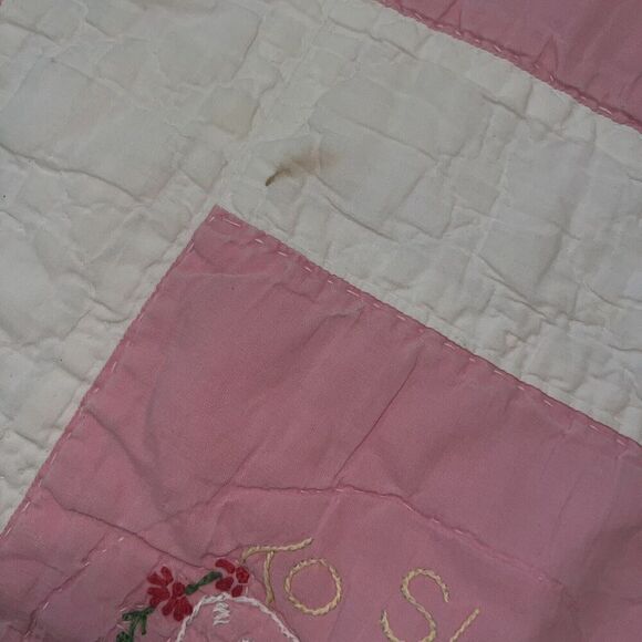 Vintage Baby Quilt Embroidered Goodnight Prayer Lay Me Down to Sleep 40” x 51” - Picture 15 of 16